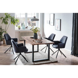 Essgruppe 180x90 cm, Akazien Holz, für 4 Personen, Tisch Akazie, Stühle dunkelblau - Sitzgruppe, Tischgruppe, Essgarnitur