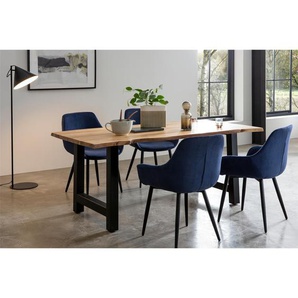 Essgruppe 180x90 cm, Akazien Holz, für 4 Personen, Tisch Akazie, Stühle dunkelblau - Sitzgruppe, Tischgruppe, Essgarnitur