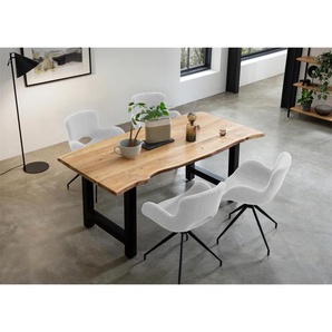 Essgruppe 180x90 cm, Akazien Holz, für 4 Personen, Tisch Akazie, Stühle weiß - Sitzgruppe, Tischgruppe, Essgarnitur