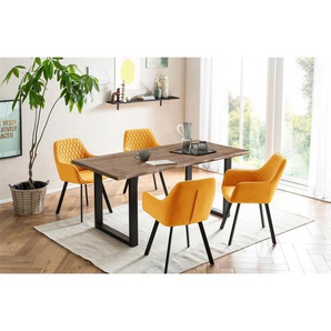 Essgruppe 180x90 cm, Akazien Holz, für 4 Personen, Tisch Nussbaum, Stühle gelb - Sitzgruppe, Tischgruppe, Essgarnitur