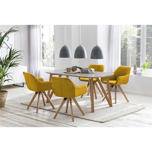 Essgruppe 180x90 cm, Eiche, für 4 Personen, Tisch Grau, Stühle Gelb - Sitzgruppe, Tischgruppe, Essgarnitur