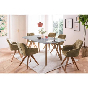 Essgruppe 180x90 cm, Eiche, für 4 Personen, Tisch Grau, Stühle Grün - Sitzgruppe, Tischgruppe, Essgarnitur