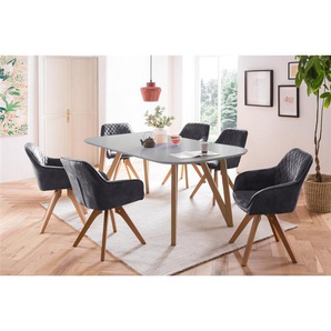 Essgruppe 180x90 cm, Eiche, für 4 Personen, Tisch Grau, Stühle Schwarz - Sitzgruppe, Tischgruppe, Essgarnitur