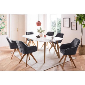 Essgruppe 180x90 cm, Eiche, für 4 Personen, Tisch Weiß, Stühle Schwarz - Sitzgruppe, Tischgruppe, Essgarnitur