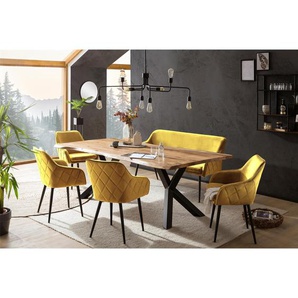 Essgruppe 240x110 cm, Akazien Holz, für 6 Personen, senfgelb - Sitzgruppe, Tischgruppe, Essgarnitur