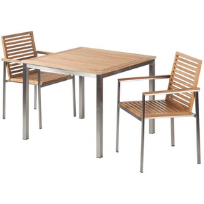 Essgruppe 3-teilig Kombi A 90 x 75 x 90cm Braun/Silber/Beige