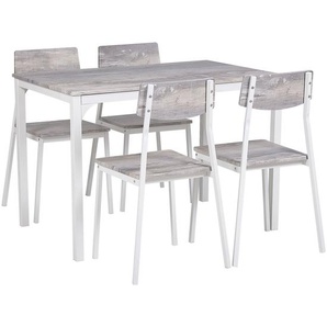 Essgruppe 5-teilig Grau/Weiß Stahl und MDF-Platte Holzoptik Tisch mit 4 Stühlen Moderner Industrieller Stil