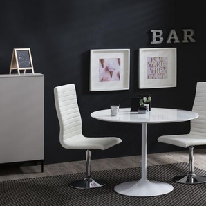 Essgruppe 5-tlg. Ø110 cm Tisch aus MDF Weiß + 4 Stühle aus Polyurethan Weiß