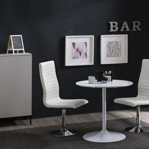 Essgruppe 5-tlg. Ø80 cm Tisch aus MDF Weiß + 4 Stühle aus Polyurethan Weiß