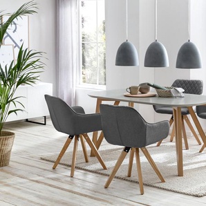 Essgruppe 5-tlg. Tisch 180x90 aus MDF Grau + 4 Stühle aus Eichenholz Textil Grau