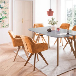 Essgruppe 5-tlg. Tisch 180x90 aus MDF Grau + 4 Stühle aus Samtvelours Gold