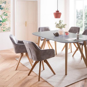 Essgruppe 5-tlg. Tisch 180x90 aus MDF Grau + 4 Stühle aus Samtvelours Grau