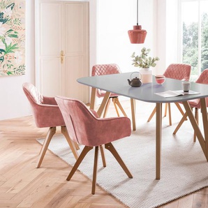 Essgruppe 5-tlg. Tisch 180x90 aus MDF Grau + 4 Stühle aus Samtvelours Rose