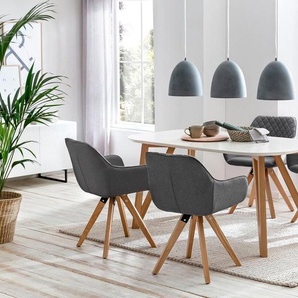 Essgruppe 5-tlg. Tisch 180x90 aus MDF Weiß + 4 Stühle aus Eichenholz Textil Grau