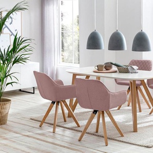 Essgruppe 5-tlg. Tisch 180x90 aus MDF Weiß + 4 Stühle aus Eichenholz Textil Rose