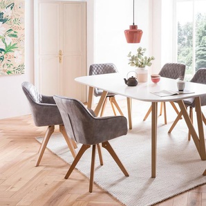 Essgruppe 5-tlg. Tisch 180x90 aus MDF Weiß + 4 Stühle aus Samtvelours Grau
