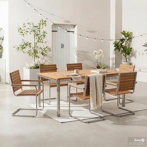 Essgruppe 7-teilig Kombi B 180 x 75 x 90cm Braun/Silber/Braun/Silber