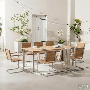 Essgruppe 9-teilig Kombi B 180 x 75 x 90cm Braun/Silber/Braun/Silber