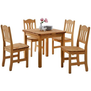 Essgruppe 5-teilig 77 x 77 x 74cm Braun/Kiefer Laugenfarbig