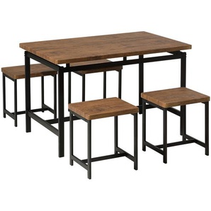 Essgruppe Esszimmer Set Braun Tisch 4 Hockern 75 x 120 cm MDF Tischplatte Metallgestell Industriell