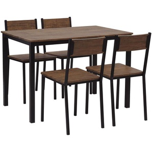 Essgruppe 5-teilig Braun/Schwarz Stahl und MDF-Platte in Holzoptik Tisch mit 4 Stühlen Moderner Industrieller Stil