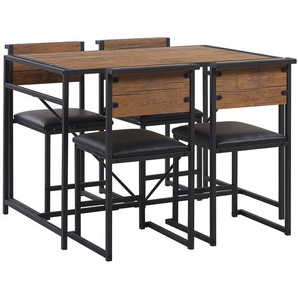 Essgruppe Esszimmer Set Tisch 4 Stühle Braun/Schwarz Stabiles Gestell Modern Industrieller Stil