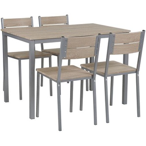 Essgruppe Grau/Braun Stahl und MDF-Platte in Holzoptik rechteckiger Tisch mit 4 Stühlen Moderner Industrieller Stil Wohnzimmer Wohnküche
