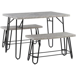 Essgruppe Grau MDF-Platte Marmor Optik Tisch mit 2 Bänken Metallgestell Industrie Look Esszimmer Wohnzimmer Möbel