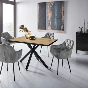 Essgruppe HELA CLEO Tischgruppe Bestseller, braun (artisan eiche, vintage grau, vintage grau, schwarz), Samtvelours, Stoff, Polyester, FSC-zertifizierter Holzwerkstoff, Metall, Sitzmöbel-Sets, Schalenstühle Tisch Wohnzimmer Esszimmer