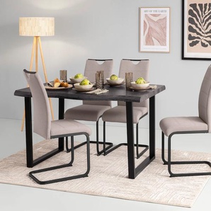 Essgruppe HELA GISELLE Sitzmöbel-Sets grau (grau, schlamm, schwarz) Essgruppen U-Gestell,Tischplatte mit Baumkante,Bezug wassersparend gefärbt