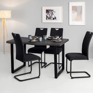 Essgruppe HELA GISELLE Sitzmöbel-Sets grau (grau, schwarz, schwarz) Essgruppen U-Gestell,Tischplatte mit Baumkante,Bezug wassersparend gefärbt
