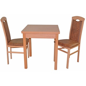 Essgruppe HOFMANN LIVING AND MORE 3tlg. Tischgruppe Sitzmöbel-Sets Gr. B/H/T: 44 cm x 94 cm x 48 cm, Mikrofaser 1, Ansteckplatten, braun (buchefarben, braun, buche, nachbildung) Essgruppen Stühle montiert