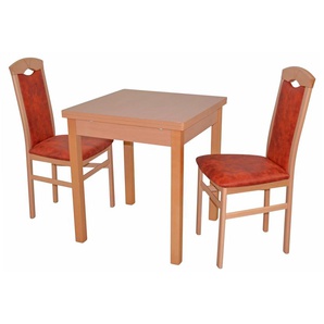 Essgruppe HOFMANN LIVING AND MORE 3tlg. Tischgruppe Sitzmöbel-Sets Gr. B/H/T: 44 cm x 94 cm x 48 cm, Mikrofaser 1, Ansteckplatten, braun (buchefarben, terra, buche, nachbildung) Essgruppen Stühle montiert