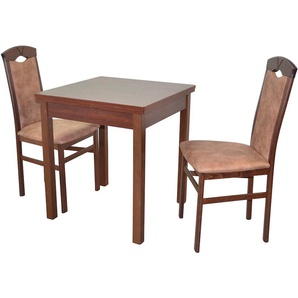 Essgruppe HOFMANN LIVING AND MORE 3tlg. Tischgruppe Sitzmöbel-Sets Gr. B/H/T: 44 cm x 94 cm x 48 cm, Mikrofaser 1, Ansteckplatten, braun (nussbaumfarben, camel, nussbaum, nachbildung) Essgruppen Stühle montiert