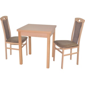 Essgruppe HOFMANN LIVING AND MORE 3tlg. Tischgruppe Sitzmöbel-Sets Gr. B/H/T: 45 cm x 95 cm x 48 cm, Polyester, Ansteckplatte, braun (buche, nachbildung, braun, buche, nachbildung) Essgruppen Stühle montiert