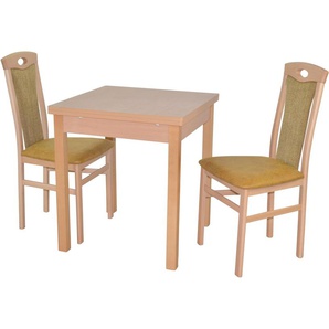 Essgruppe HOFMANN LIVING AND MORE 3tlg. Tischgruppe Sitzmöbel-Sets Gr. B/H/T: 45 cm x 95 cm x 48 cm, Polyester, Ansteckplatte, buche, nachbildung, gelb, nachbildung Essgruppen Stühle montiert