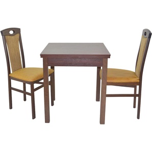 Essgruppe HOFMANN LIVING AND MORE 3tlg. Tischgruppe Sitzmöbel-Sets Gr. B/H/T: 45 cm x 95 cm x 48 cm, Polyester, Ansteckplatte, nussbaum, nachbildung, gelb, nachbildung Essgruppen