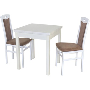 Essgruppe HOFMANN LIVING AND MORE 3tlg. Tischgruppe Sitzmöbel-Sets Gr. B/H/T: 45 cm x 95 cm x 48 cm, Polyester, Ansteckplatte, weiß (weiß, braun, weiß) Essgruppen Stühle montiert