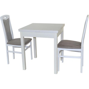 Essgruppe HOFMANN LIVING AND MORE 3tlg. Tischgruppe Sitzmöbel-Sets Gr. B/H/T: 45 cm x 95 cm x 48 cm, Polyester, Ansteckplatte, weiß (weiß, grau, weiß) Essgruppen