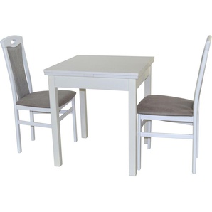 Essgruppe HOFMANN LIVING AND MORE 3tlg. Tischgruppe Sitzmöbel-Sets Gr. B/H/T: 45 cm x 95 cm x 48 cm, Polyester, Ansteckplatte, weiß (weiß, grau, weiß) Essgruppen Stühle montiert