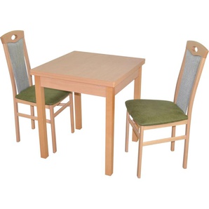 Essgruppe HOFMANN LIVING AND MORE 3tlg. Tischgruppe Sitzmöbel-Sets Gr. B/H/T: 45 cm x 95 cm x 48 cm, Polyester, Ansteckplatten, grün (buche, nachbildung, grün, buche, nachbildung) Essgruppen