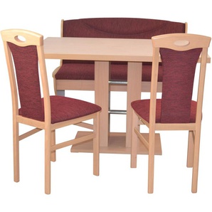 Essgruppe HOFMANN LIVING AND MORE 4tlg. Tischgruppe Sitzmöbel-Sets Gr. B/H/T: 45 cm x 95 cm x 48 cm, Stoff, rot (bordeau x, bordeau buche, nachbildung) Essgruppen Stühle montiert