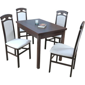 Essgruppe HOFMANN LIVING AND MORE 5tlg. Tischgruppe Sitzmöbel-Sets Gr. B/H/T: 44 cm x 94 cm x 46 cm, Stoff, nussbaum, nachbildung, beige, nachbildung Essgruppen Stühle montiert