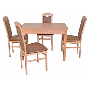 Essgruppe HOFMANN LIVING AND MORE 5tlg. Tischgruppe Sitzmöbel-Sets Gr. B/H/T: 44 cm x 94 cm x 48 cm, Mikrofaser 1, Ansteckplatten, braun (buchefarben, braun, buche, nachbildung) Essgruppen