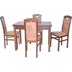 Essgruppe HOFMANN LIVING AND MORE 5tlg. Tischgruppe Sitzmöbel-Sets Gr. B/H/T: 44 cm x 94 cm x 48 cm, Mikrofaser 1, Ansteckplatten, braun (nussbaumfarben, camel, nussbaum, nachbildung) Essgruppen