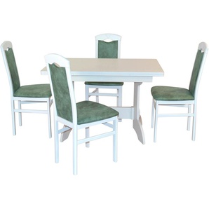 Essgruppe HOFMANN LIVING AND MORE 5tlg. Tischgruppe Sitzmöbel-Sets Gr. B/H/T: 44 cm x 94 cm x 48 cm, Mikrofaser 1, Ansteckplatten, weiß (weiß, opal, weiß) Essgruppen Stühle montiert