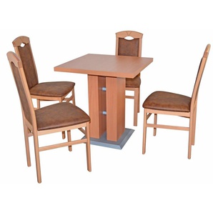 Essgruppe HOFMANN LIVING AND MORE 5tlg. Tischgruppe Sitzmöbel-Sets Gr. B/H/T: 44 cm x 94 cm x 48 cm, Mikrofaser 1, braun (buchefarben, braun, buche, nachbildung) Essgruppen