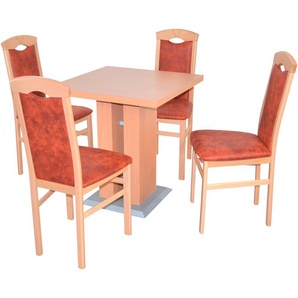 Essgruppe HOFMANN LIVING AND MORE 5tlg. Tischgruppe Sitzmöbel-Sets Gr. B/H/T: 44 cm x 94 cm x 48 cm, Mikrofaser 1, braun (buchefarben, terra, buche, nachbildung) Essgruppen