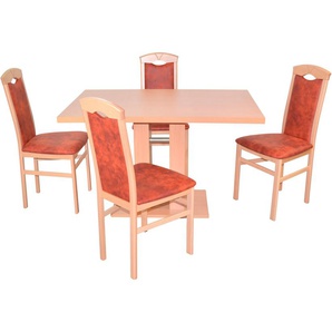 Essgruppe HOFMANN LIVING AND MORE 5tlg. Tischgruppe Sitzmöbel-Sets Gr. B/H/T: 44 cm x 94 cm x 48 cm, Mikrofaser 1, braun (buchefarben, terra, buche, nachbildung) Essgruppen Stühle montiert