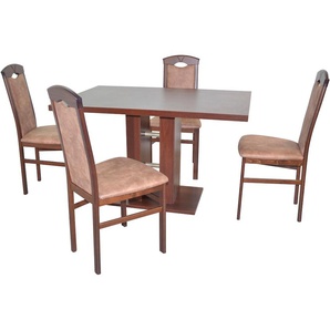 Essgruppe HOFMANN LIVING AND MORE 5tlg. Tischgruppe Sitzmöbel-Sets Gr. B/H/T: 44 cm x 94 cm x 48 cm, Mikrofaser 1, braun (nussbaumfarben, camel, nussbaum, nachbildung) Essgruppen